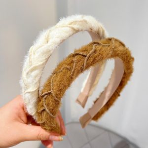Stylish Hairband Mink Hair Braided Braid Hair Accessory Headband Go Out Hair Clip F010