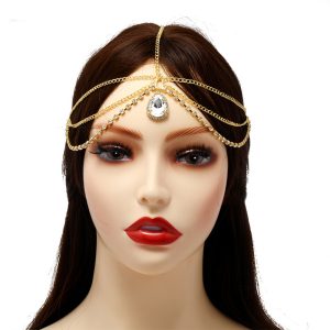 Retro Fashion Hair Chain Temperament Multi-Layer Tassel Geometric Forehead Water Drop Gem Hairband Head Chain Headband For Women