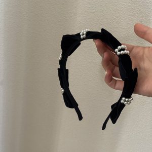 Princess Pearl Hoop Hairpin Female Black Bow Hairband Headgear Net Red Autumn And Winter Temperament Hair Bundle Headband